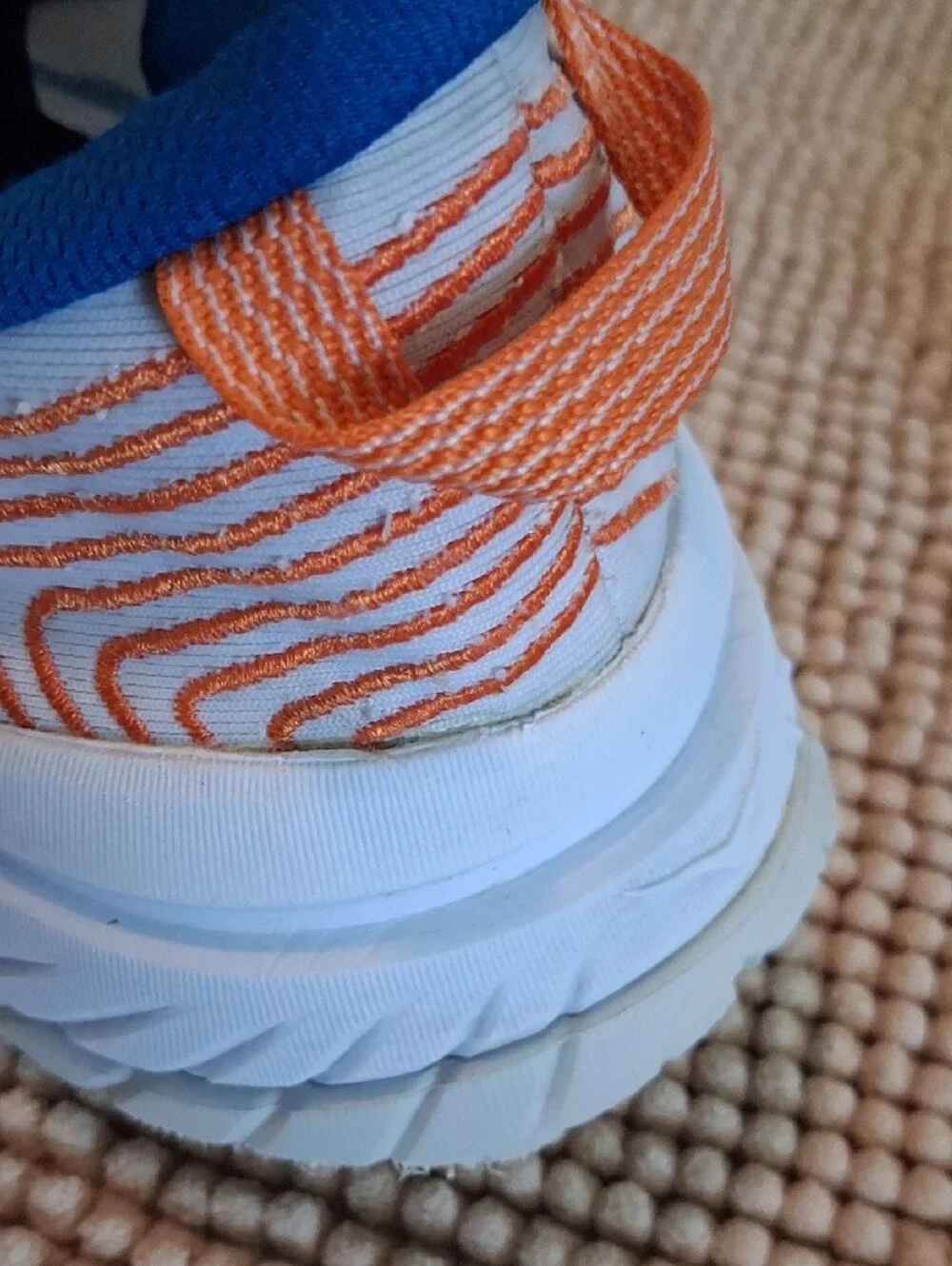 Hoka Blue and White Men's Running Shoes with Orange Accents